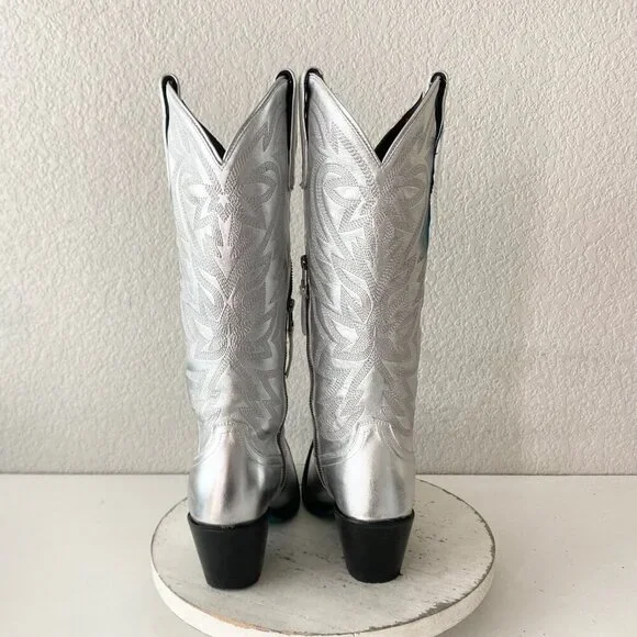 Lane SMOKESHOW Womens Cowboy Boots 7 Silver Trail Western Cowgirl Mid Calf Tall